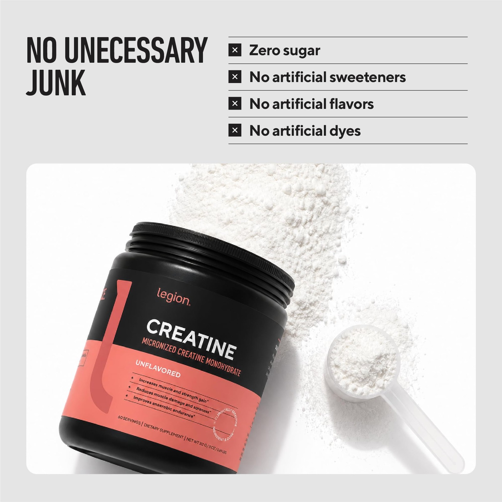 LEGION Micronized Creatine Monohydrate Supplement – 60 Servings (Pack of 1)