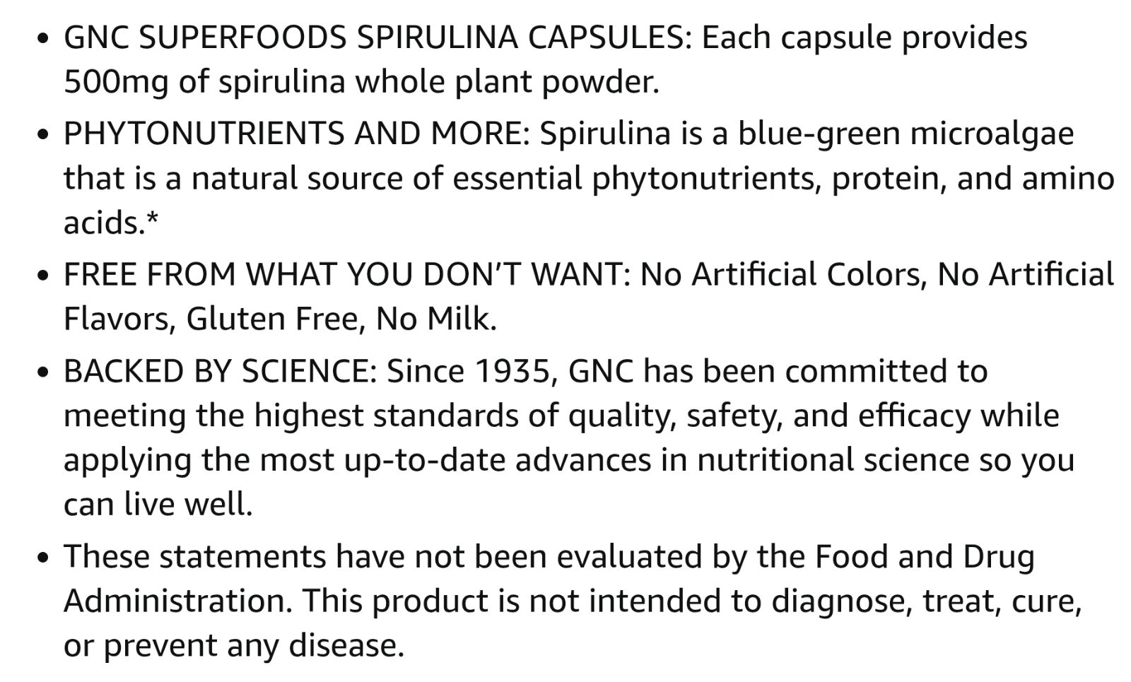 Gnc SuperFoods SPIRULINA 120 Capsules (120 Servings) Whole Plant BEST BY 05/26