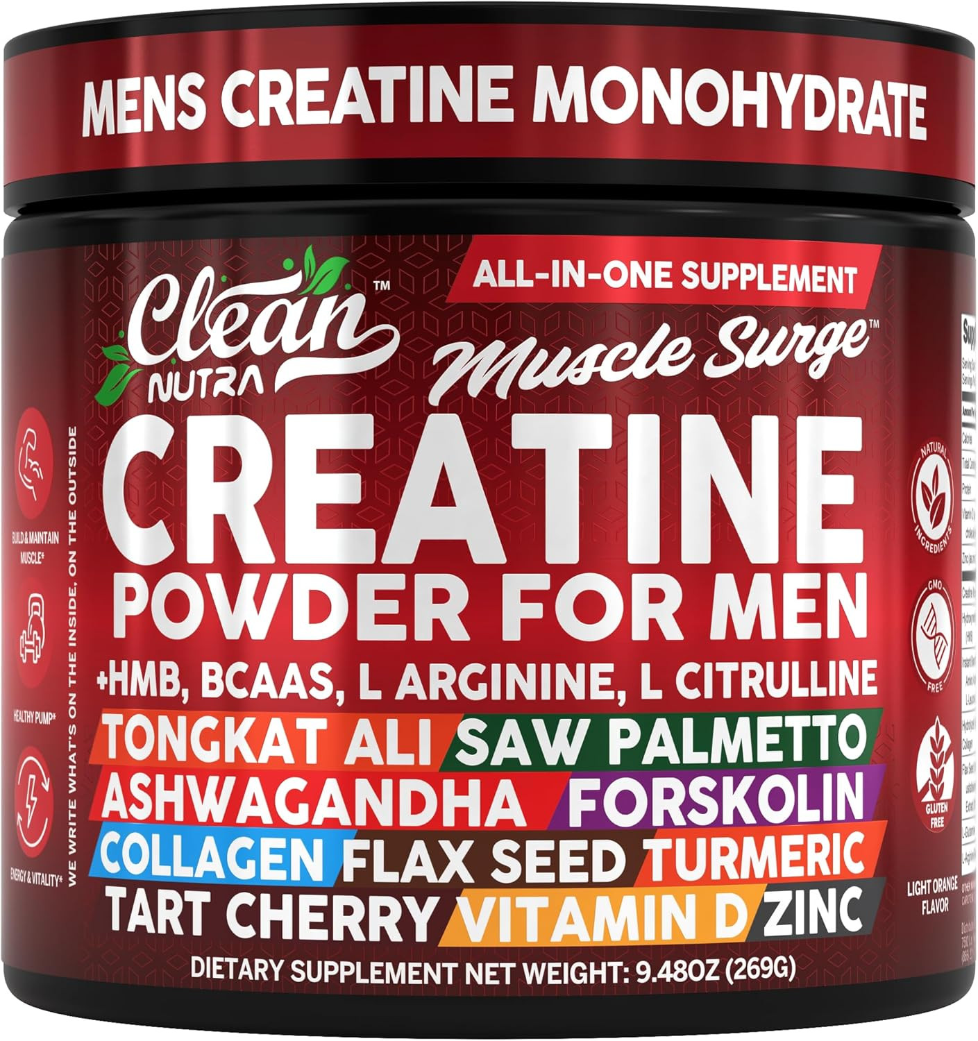 Clean Nutra Creatine HMB Preworkout Powder with BCAA Citrulline Arginine 1 Pack