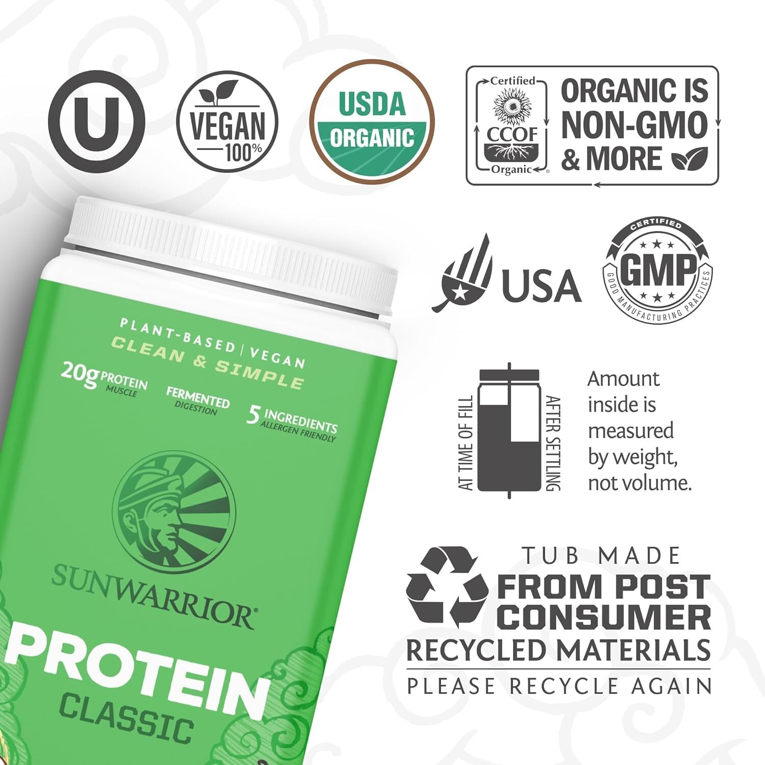 Sunwarrior Organic Classic Vanilla Protein 750g, Vegan Sprouted Protein Powder