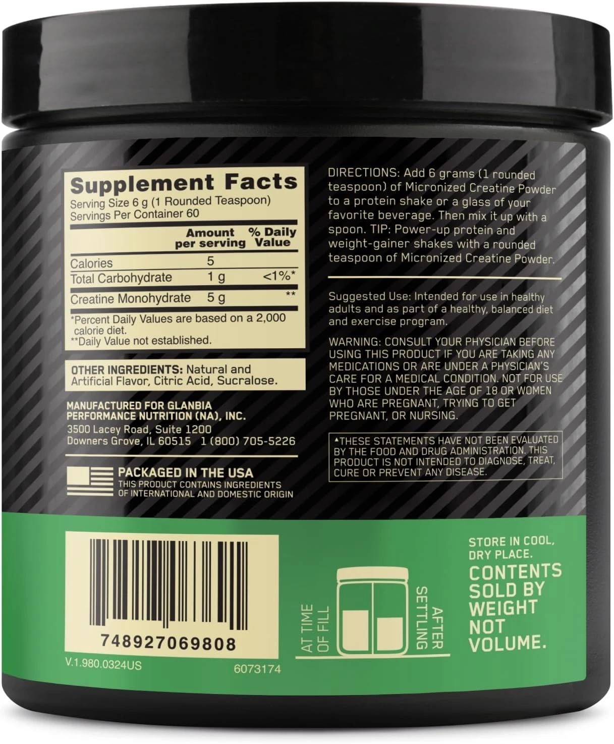 Micronized Creatine Monohydrate Powder, Blueberry Lemonade Creatine, 60 Servings