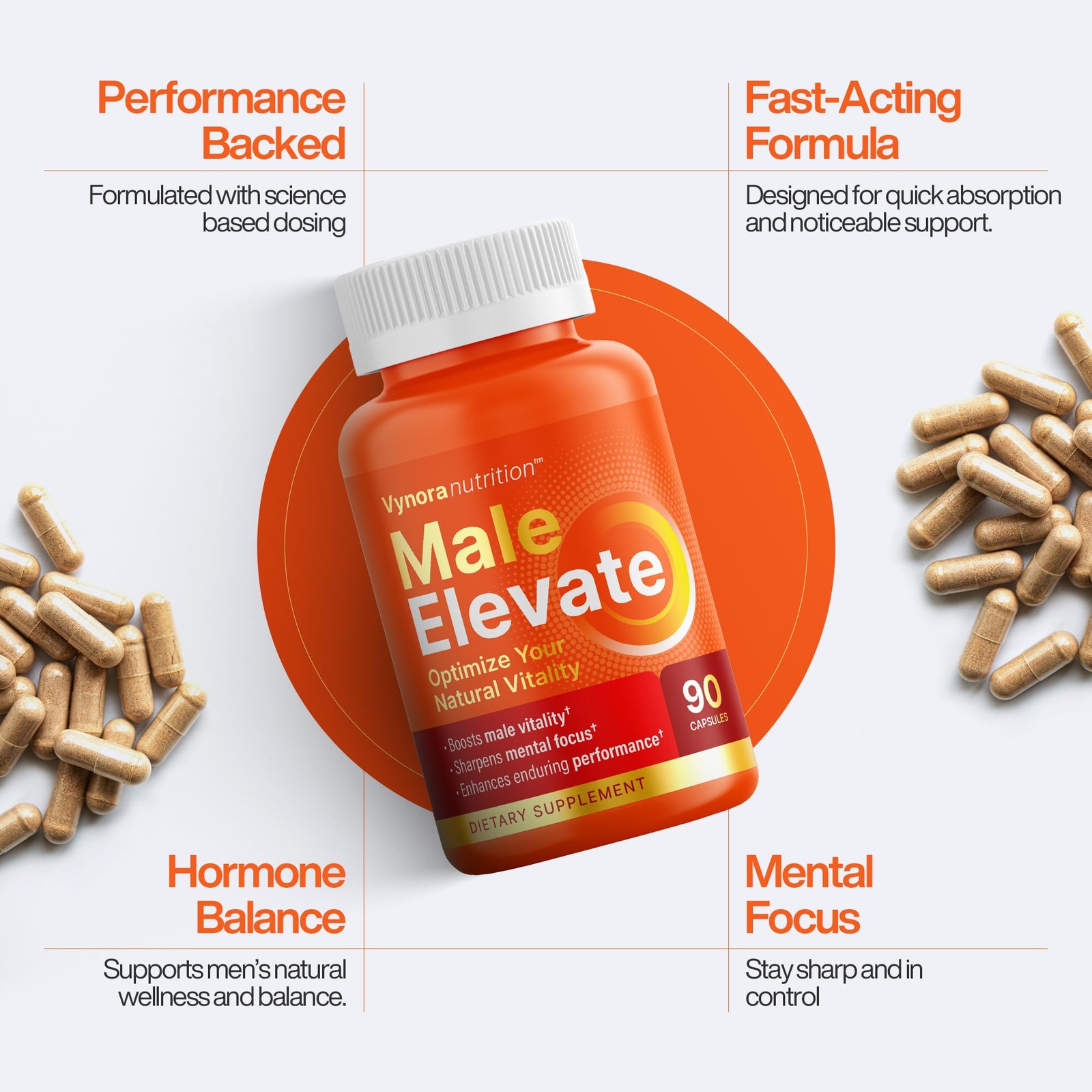 Testosterone Booster Supplement – Male Enhancing 90 Count (Pack of 1), Orange