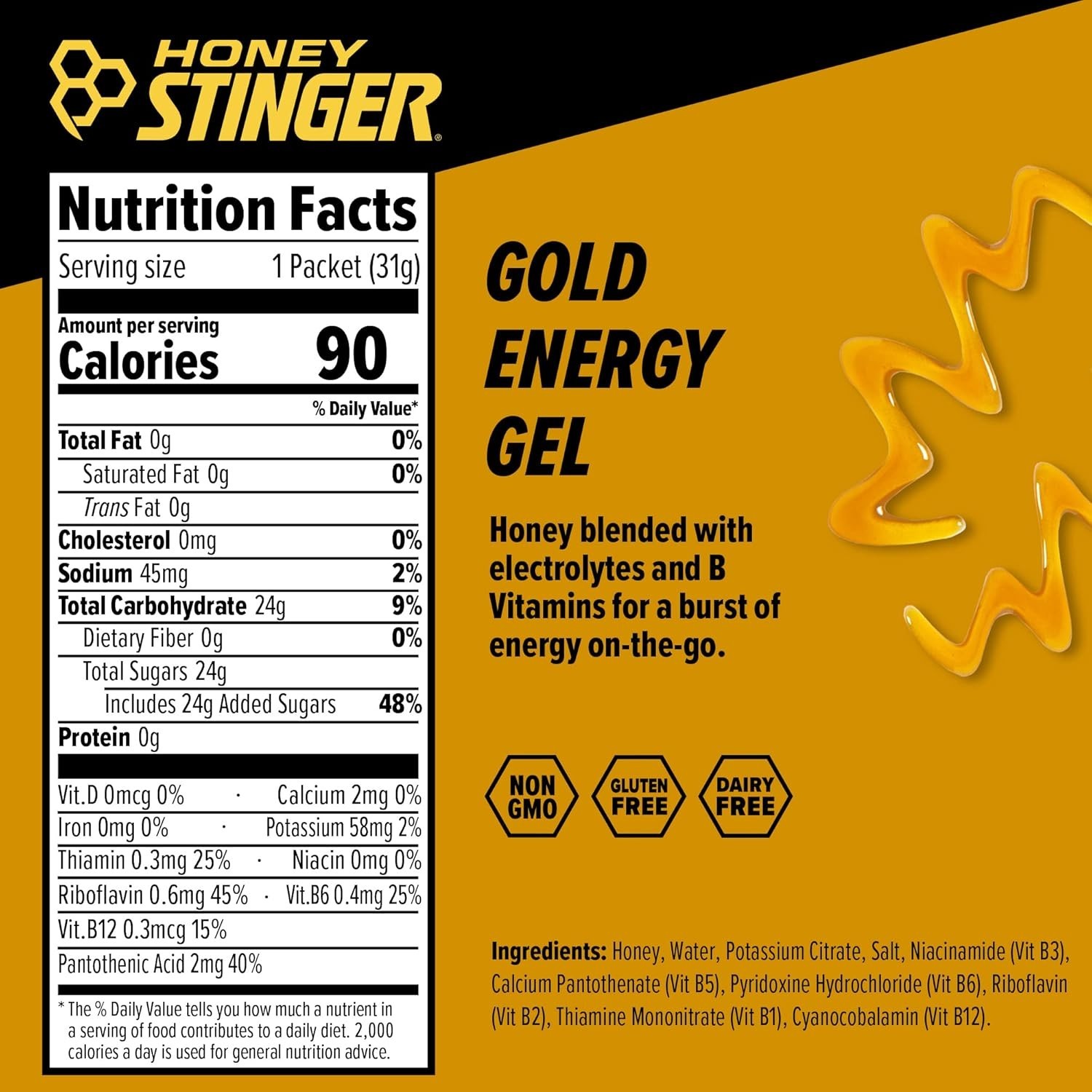 Honey Stinger Classic Energy Gel, Gold, Gluten-Free, Soy/Nut/Dairy-Free, 100 …