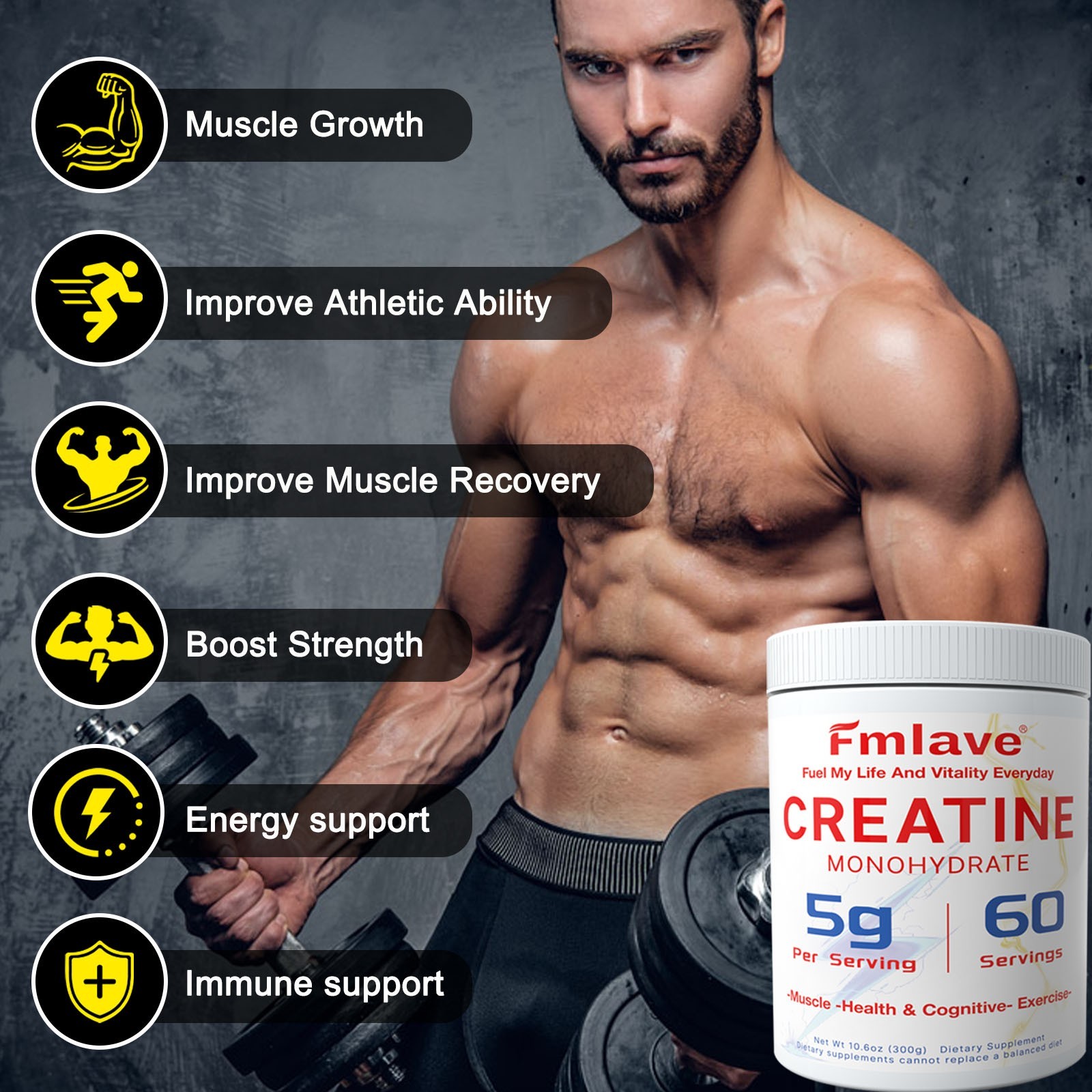 Creatine Monohydrate Powder Muscle gain (Micronized) 5g per serv 300g Unflavored