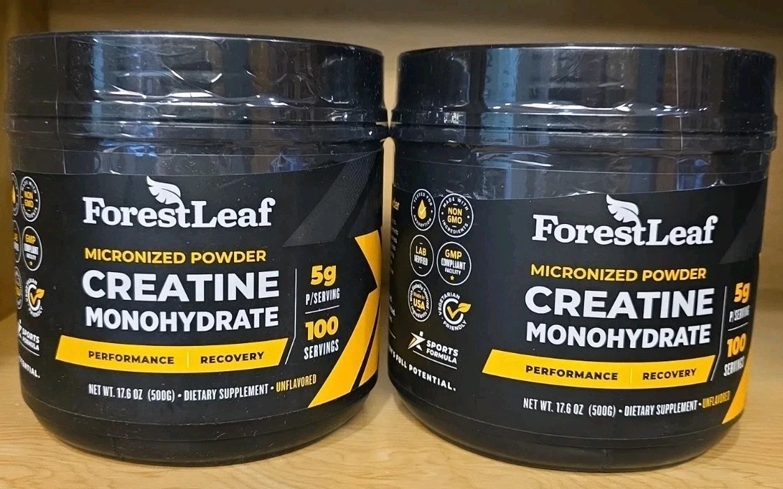 Lot of 2 ForestLeaf Creatine Monohydrate Powder – 500g – 100 srvgs each – 12/28