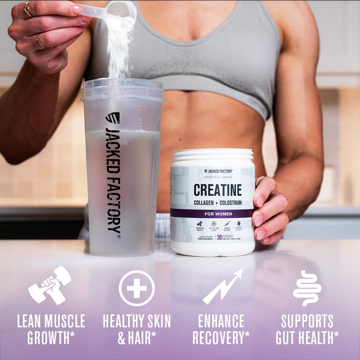Jacked Factory Creatine for Women – 30 Servings (For Women), No Color