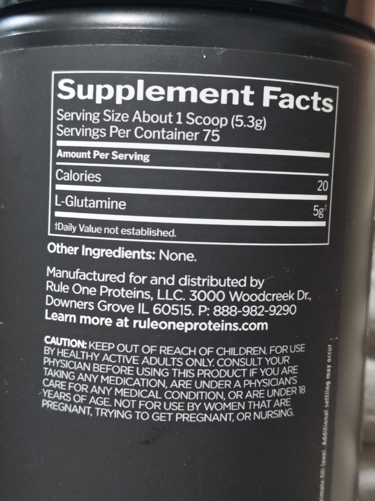 RULE 1 Glutamine 75 serv Unflavored 100% L-Glutamine 375g