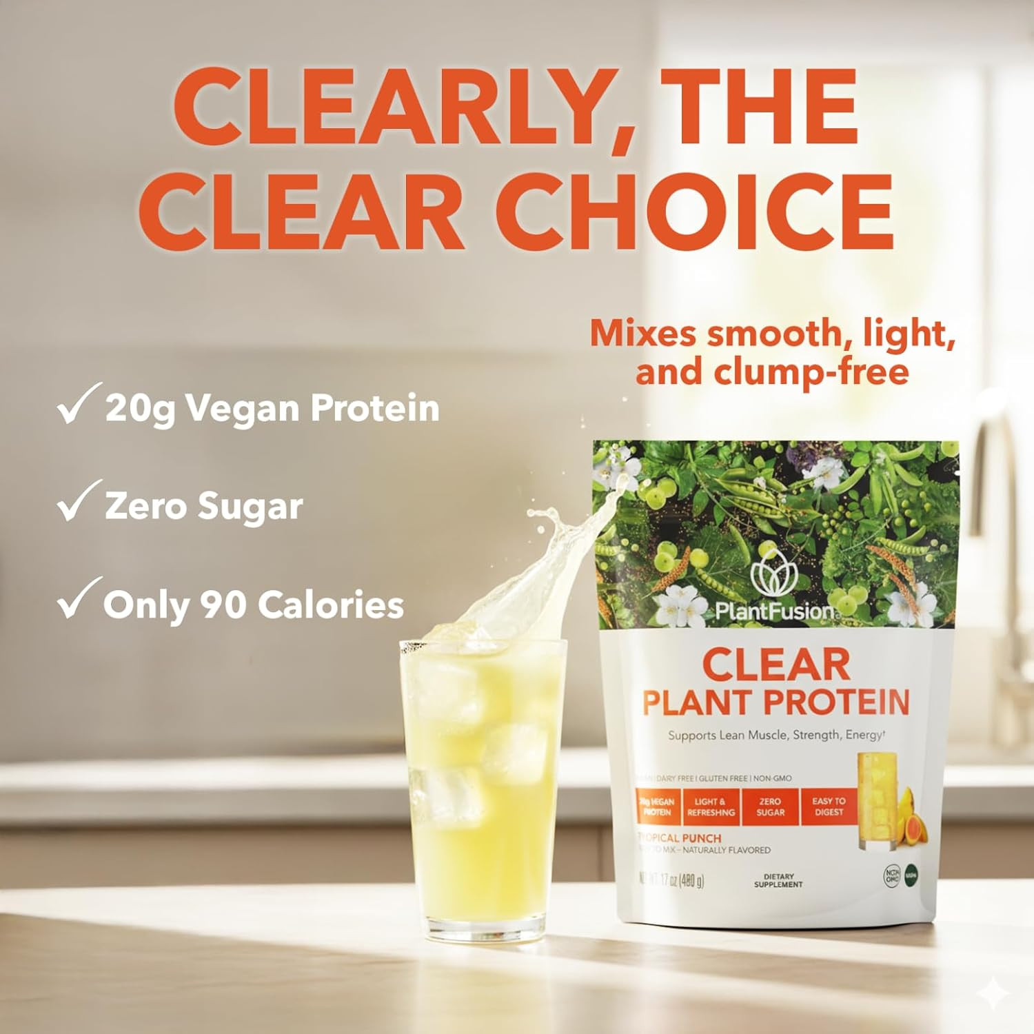 Vegan Clear Protein Powder with Pea Protein Peptides – 20G Fast-Absorbing in Wat