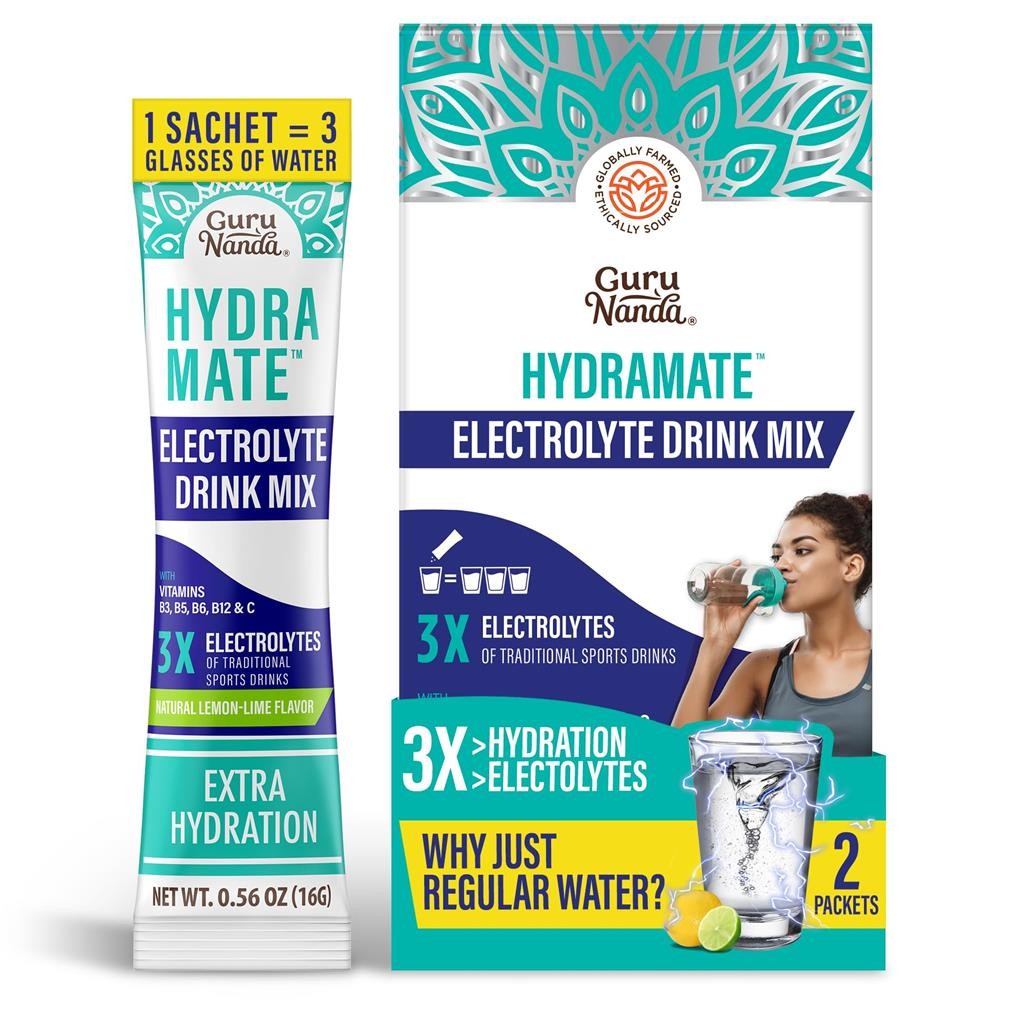 3 NEW GuruNanda Hydramate Hydration Support Drink Mix LEMON LIME 2 X 0.56 EACH