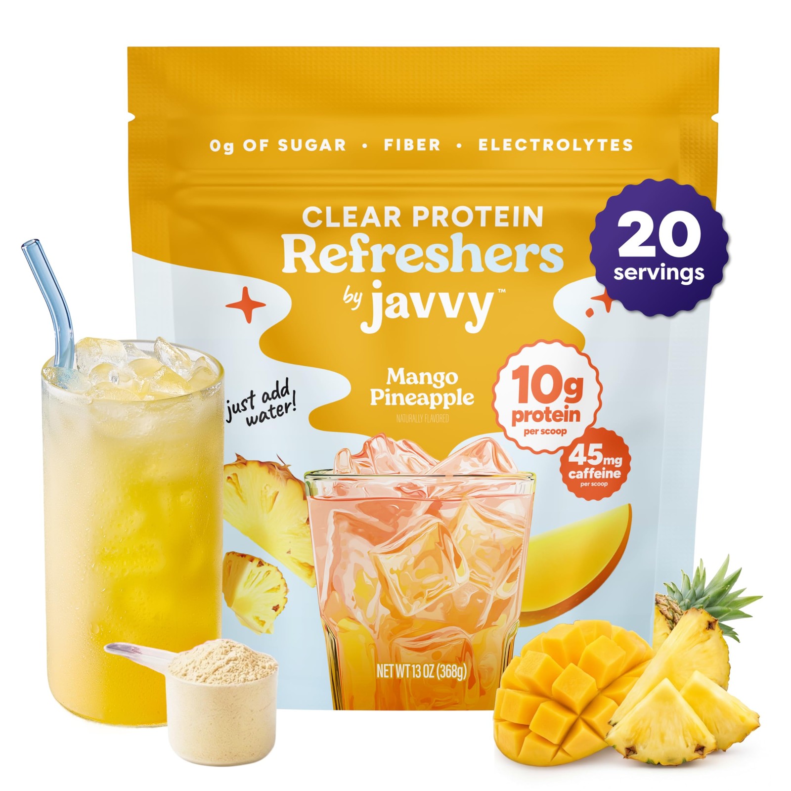 Javvy Clear Protein Refresher Drink Mix – 10g of Whey Protein and Collagen Pe…
