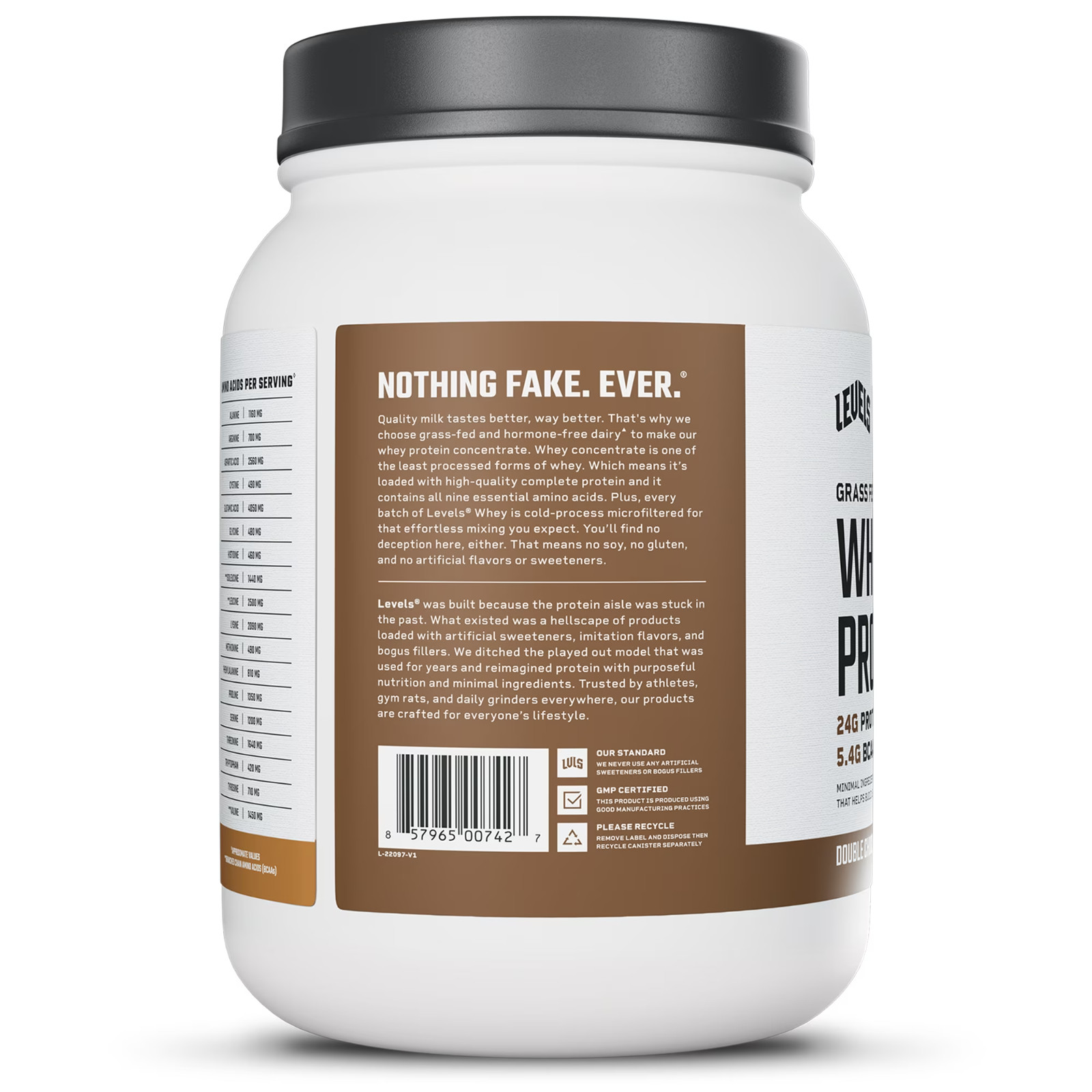 Levels Grass Fed Whey Protein Powder, No Artificials, 24G- Double Chocolate
