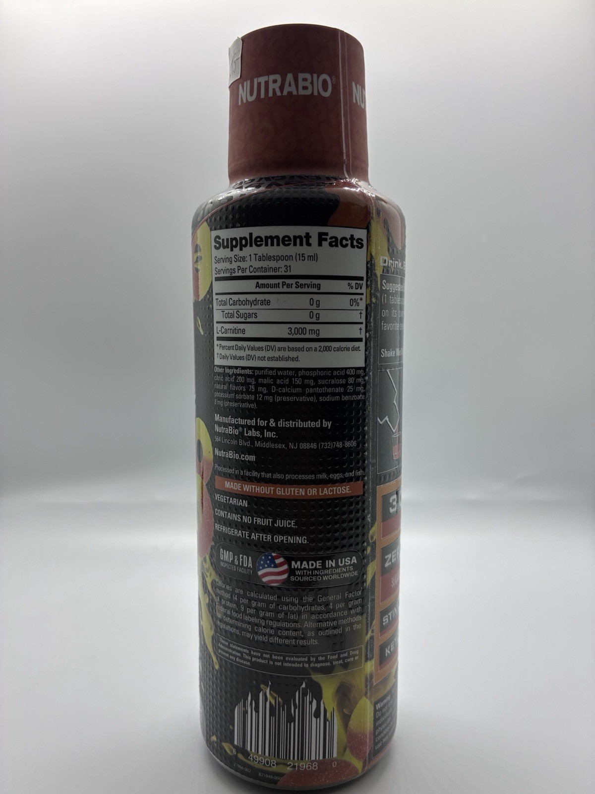 NutraBio L-Carnitine 3000mg Metabolic Ignition Peach Rings Liquid 16 fl oz