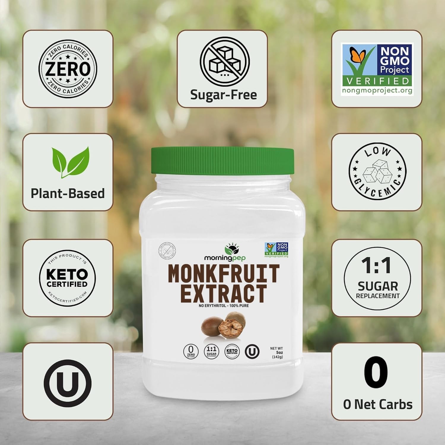 Morning Pep 100% Pure Monk Fruit extract sweetener, No 15 Ounce (Pack of 1)