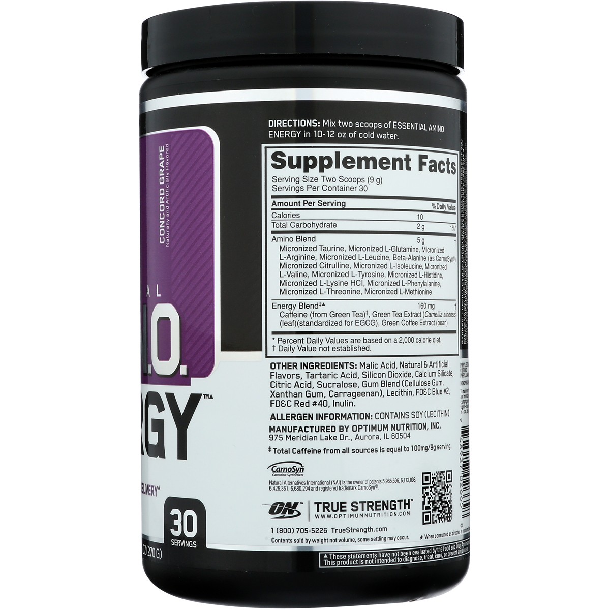 Optimum Nutrition Amino Energy Concord Grape 30 Servings 1 Pack