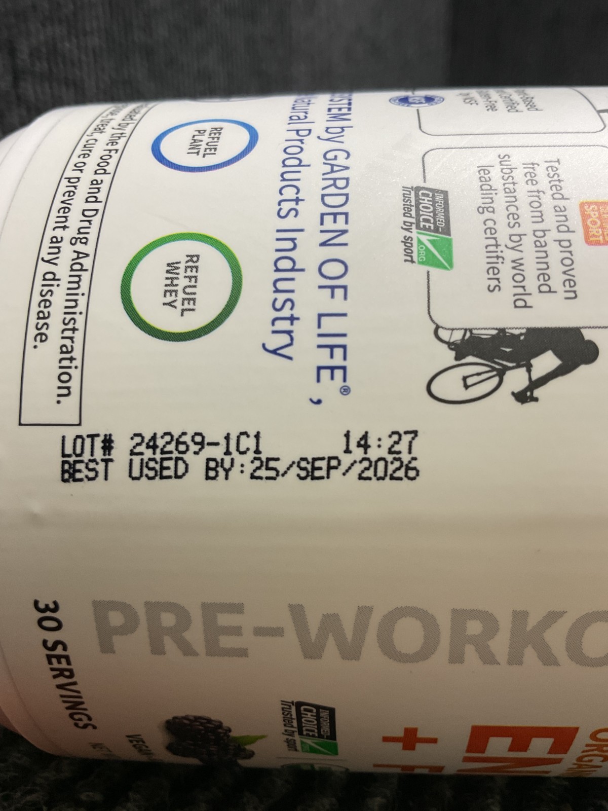 SPORT Organic Pre-Workout Energy plus Focus Blackberry 9/25/26