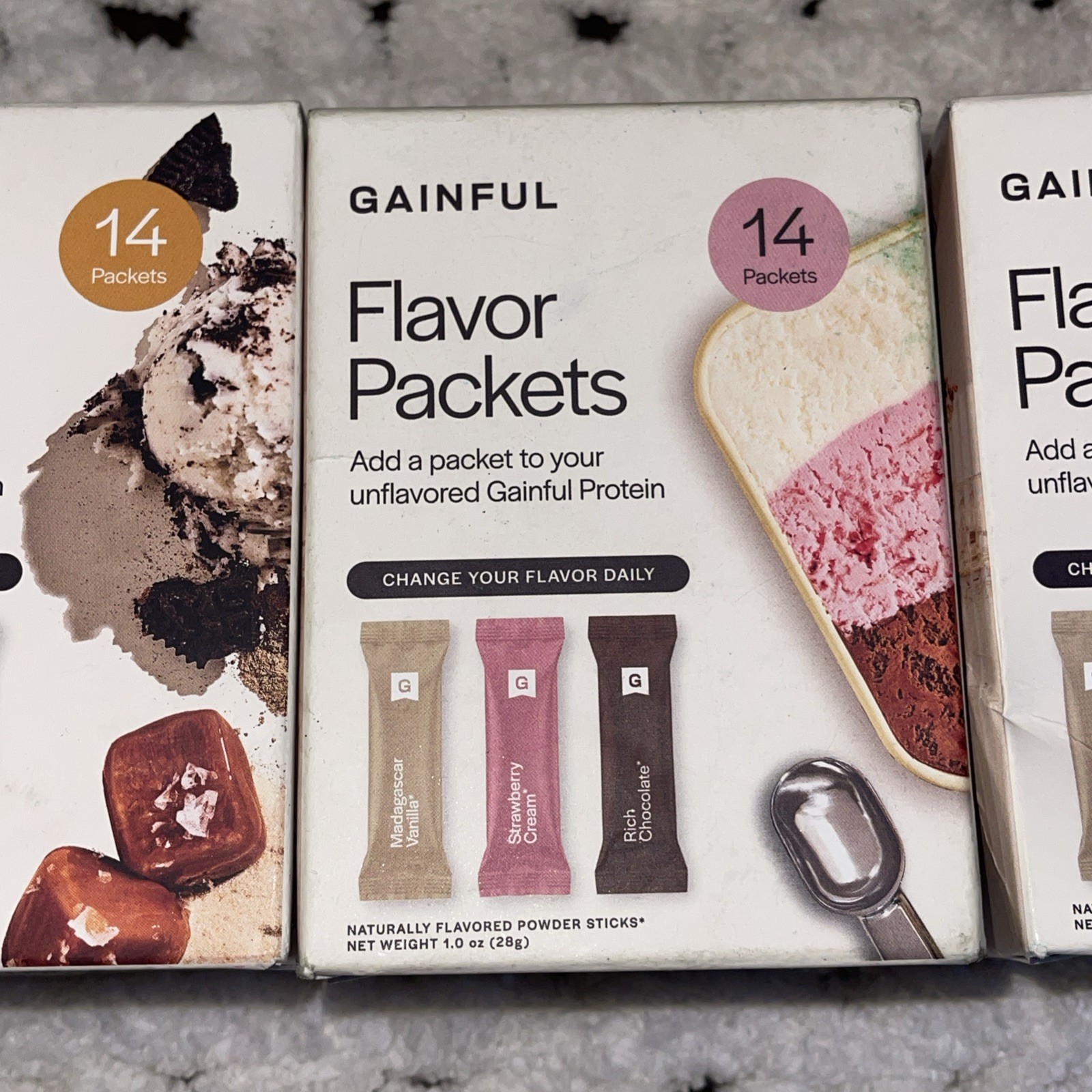 Lot Of 3 Gainful Flavor Packets, 14 Per Box – See Pic For Flavors – Exp 08/2026