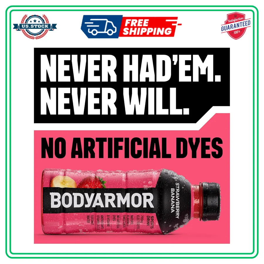 BODYARMOR Sports Drink Strawberry Banana 16 Fl Oz Bottles 12 Pack Hydration