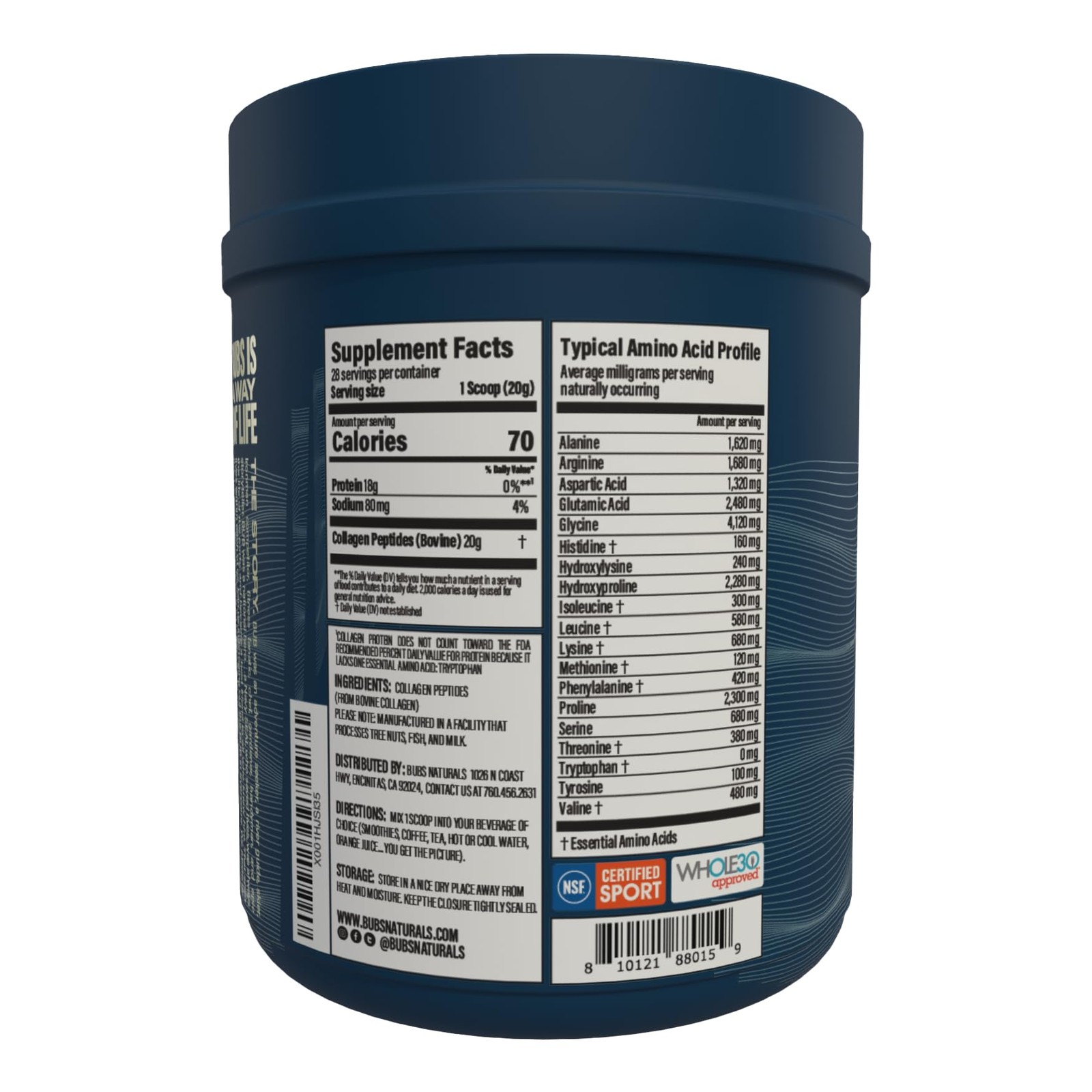 BUBS Naturals Collagen Peptides Powder, 1.25 Pound (Pack of 1), Multicolored