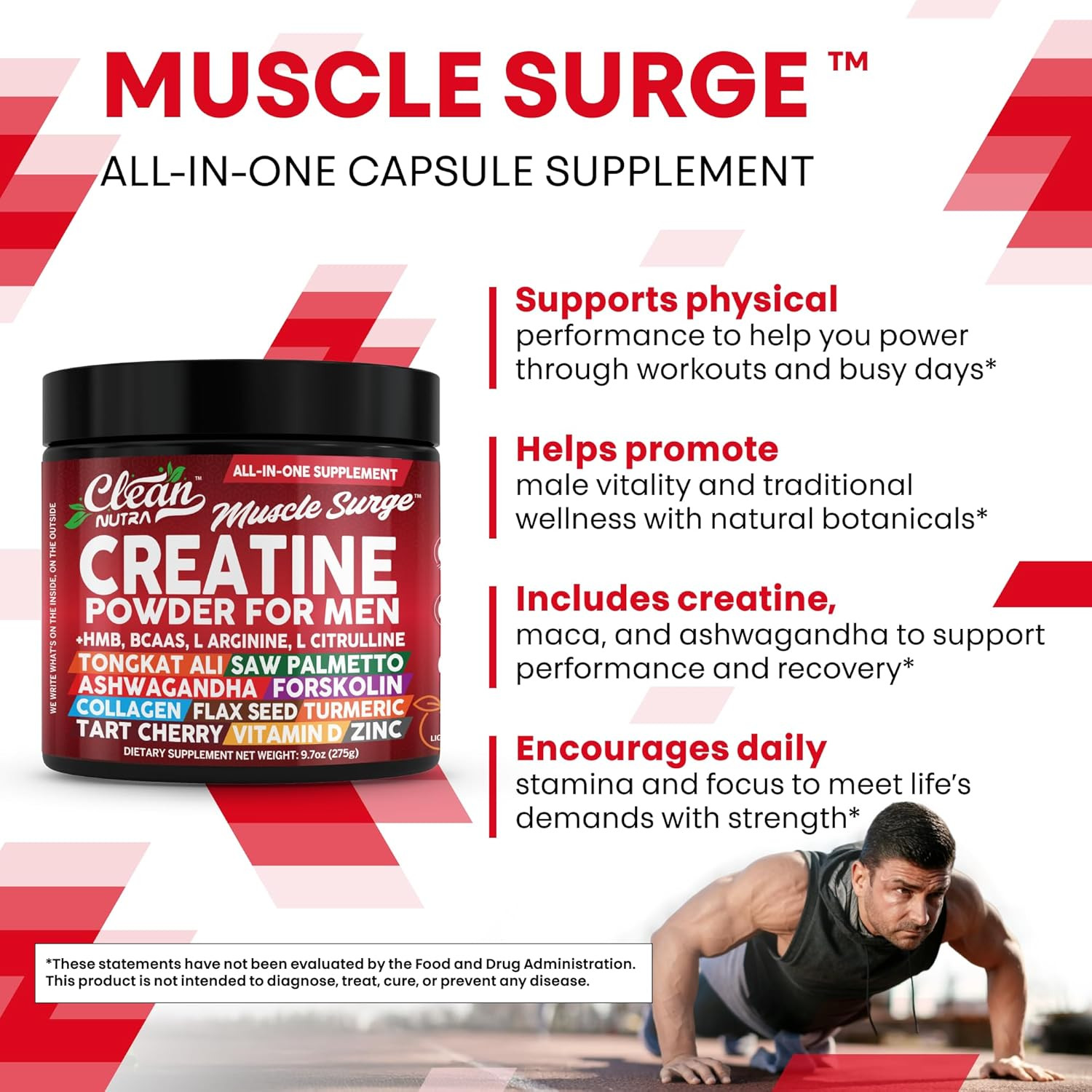 Clean Nutra Creatine HMB Preworkout Powder with BCAA Citrulline Arginine 1 Pack