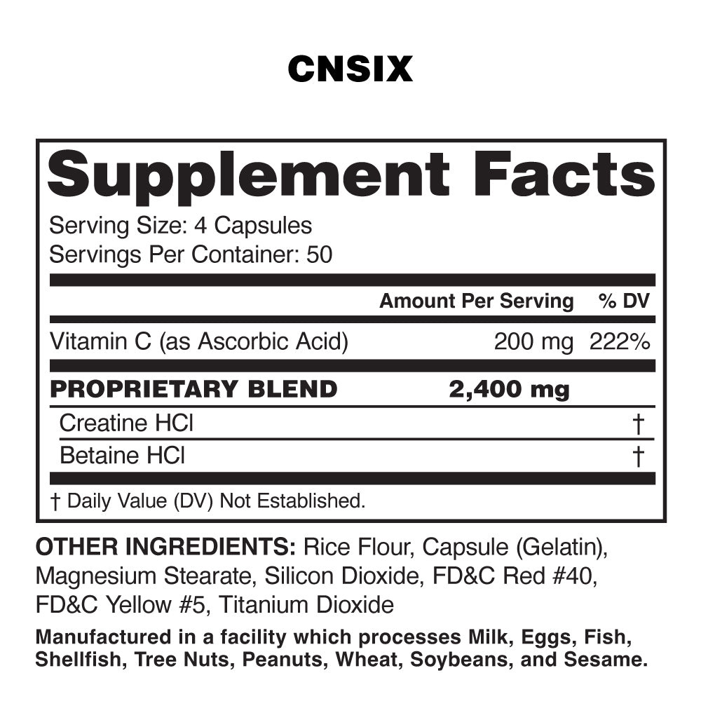 NUTRAONE NUTRITION CNSIX Creatine Hydrochloride (HCL) 200 Capsules 50 Servings