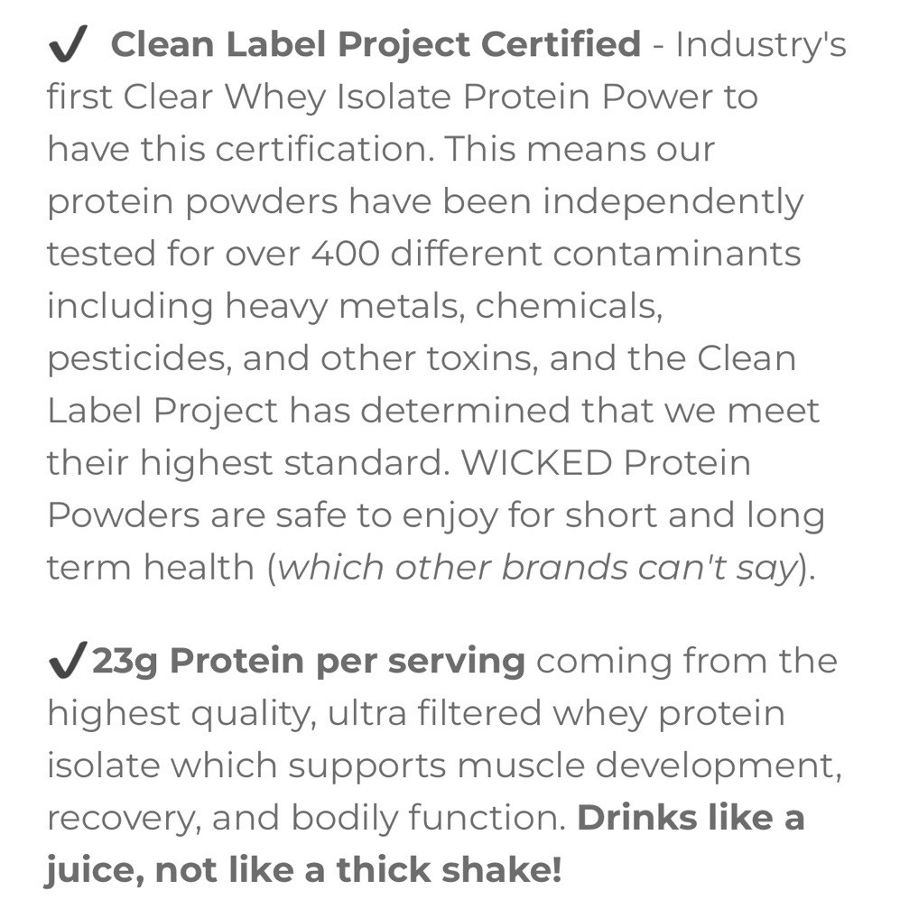Wicked Protein Clear Whey Isolate Protein Powder Variety 6 Pk Rasp/cherry/punch