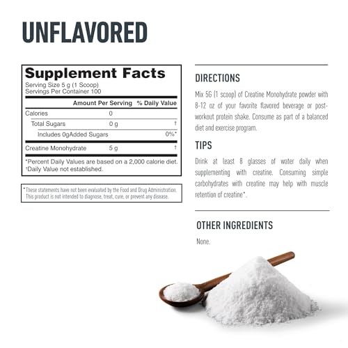 Creatine Monohydrate Powder 5g 100 Servings Unflavored 1.1lb