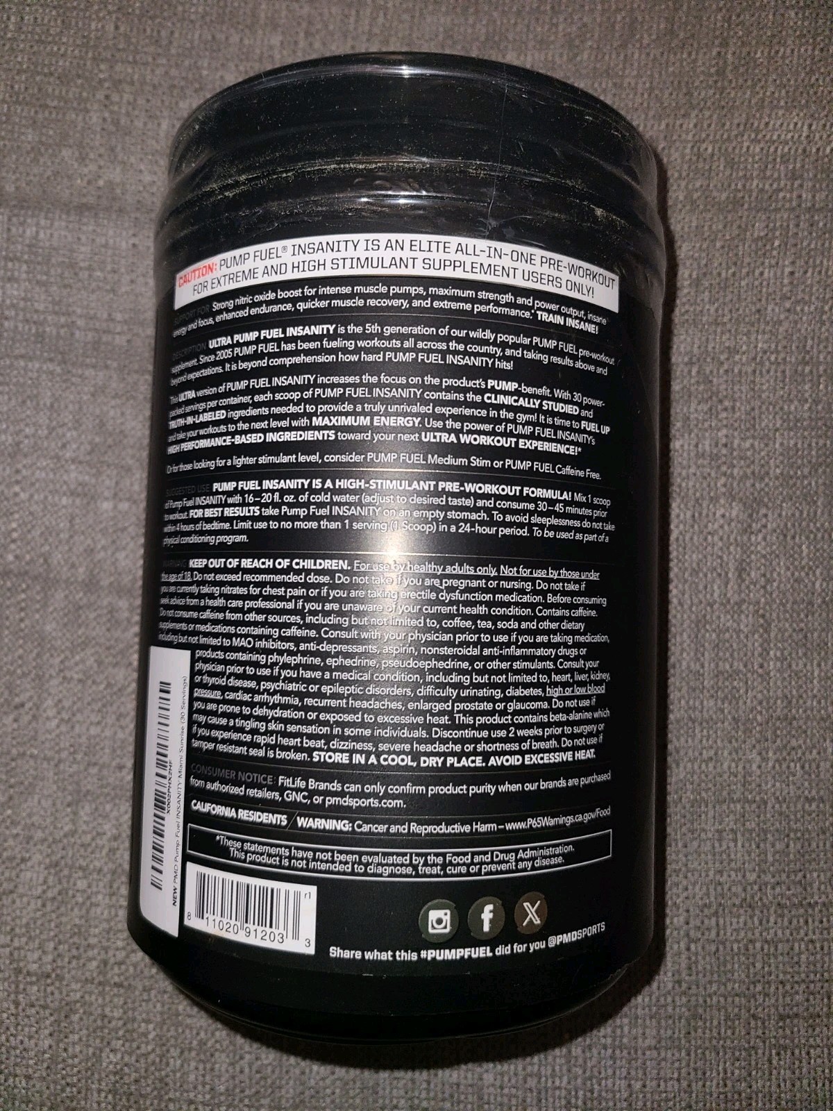 PUMP FUEL ULTRA INSANITY MIAMI SUNRISE. — – PRE WORKOUT — 2.1 lb