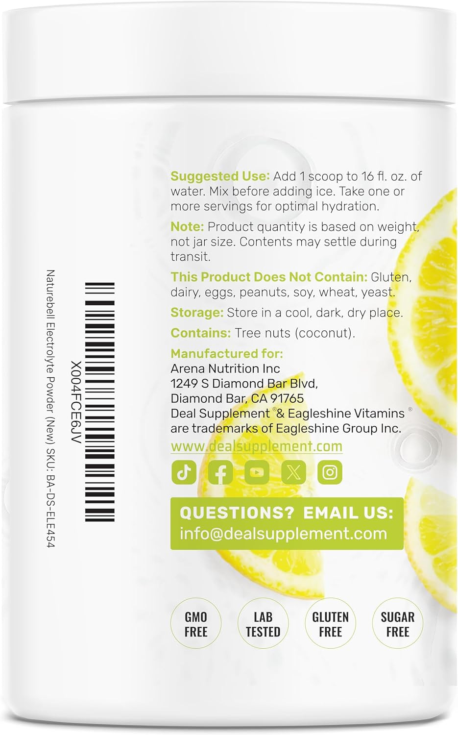 Electrolytes Powder, 1Lb (69 Servings) – No Sugar, Lemon Lime – Hydration Supple