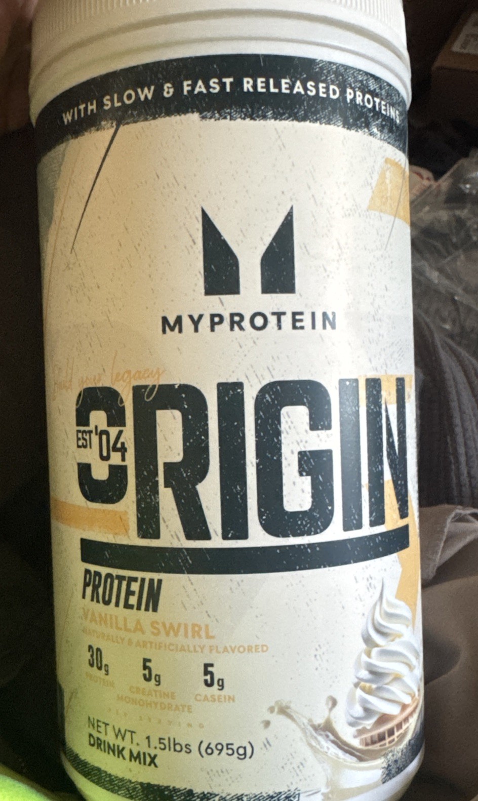 MyProtein Origin Protein Creatine Casein 1.5 LB 15 Serv Vanilla Swirl Exp 7/2026