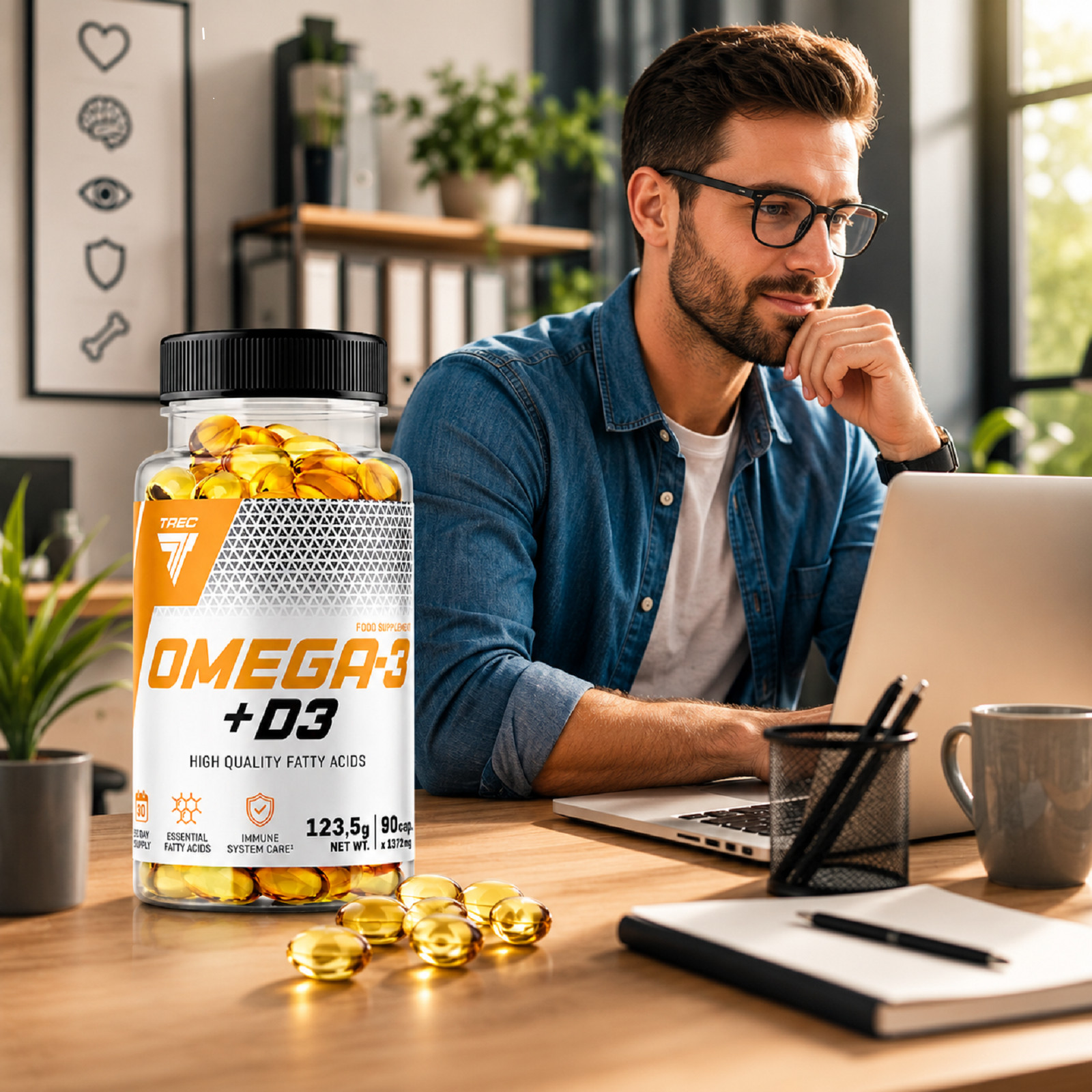 Omega 3 +D3 – 90/180 caps – support heart, immune system, healthy bones, joints