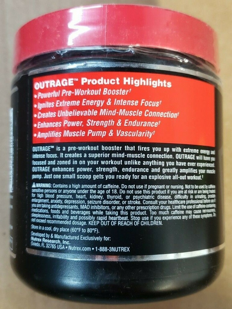 NUTREX – OUTRAGE – Extreme Pre-Workout Igniter – Watermelon – 30 Serv – 11/2024