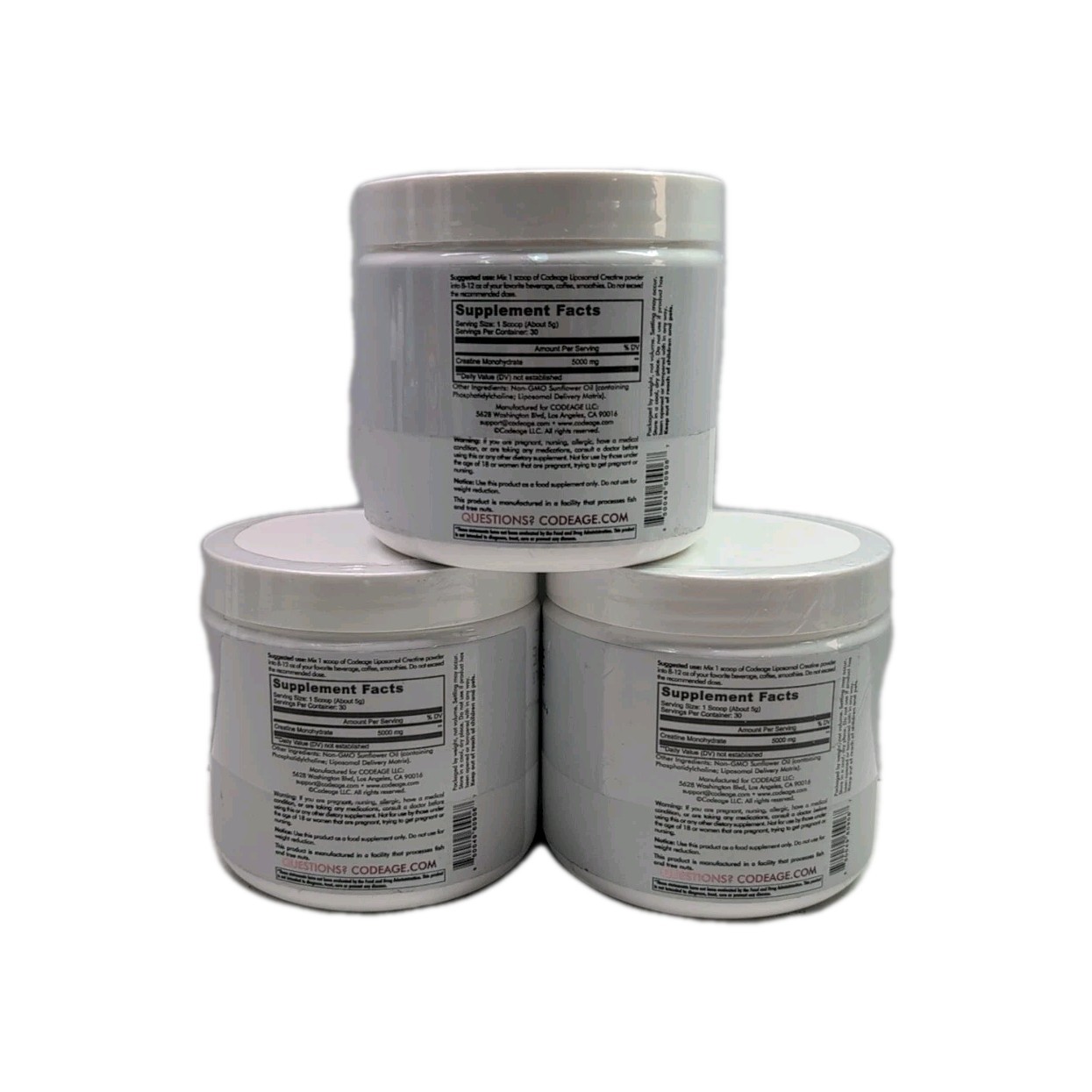 (3) Codeage Lipsomal Creatine Monohydrate Powder Unflavored, 5.29 oz, 03/28/2026