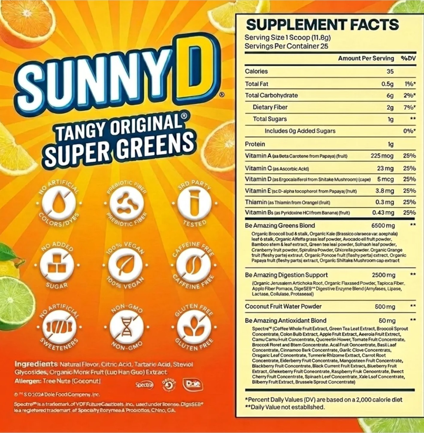 BE Amazing SUPER GREENS 1 Lb Size (25 Serv) Natural Sunny D Flavor BEST BY 10/26