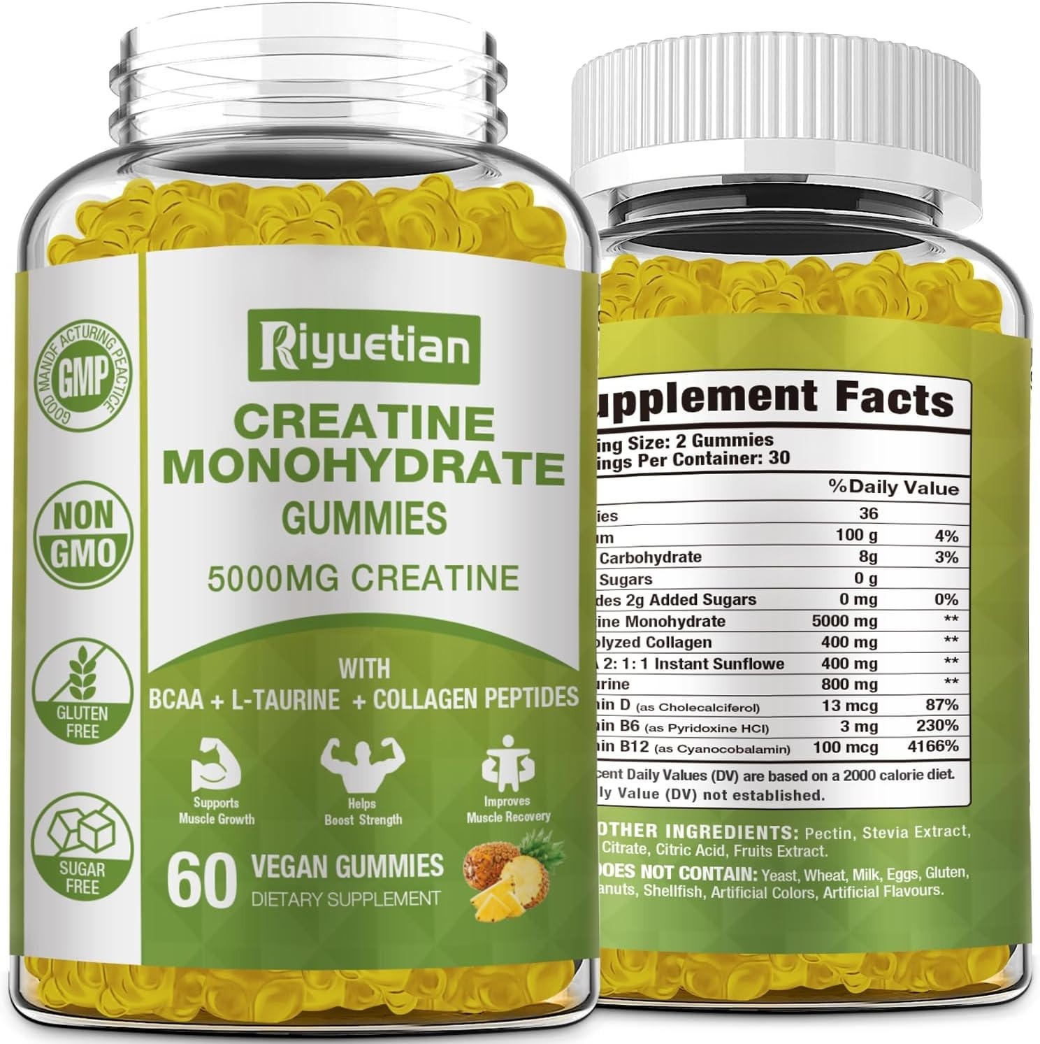 Natural Creatine Gummies – Focus & Endurance Boost, Sugar-Free & Gluten-Free,…