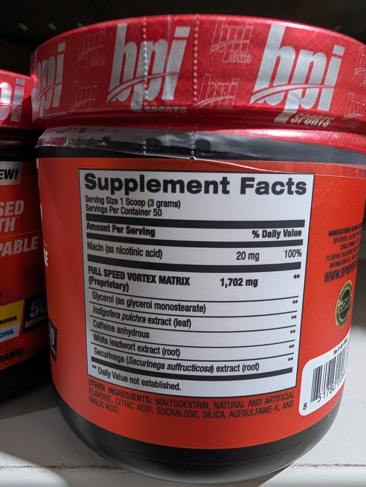 2 Pack BPI Sports 1MR Vortex 50 serv Fruit Punch & Blue RaspPreWorkout Exp 4/28