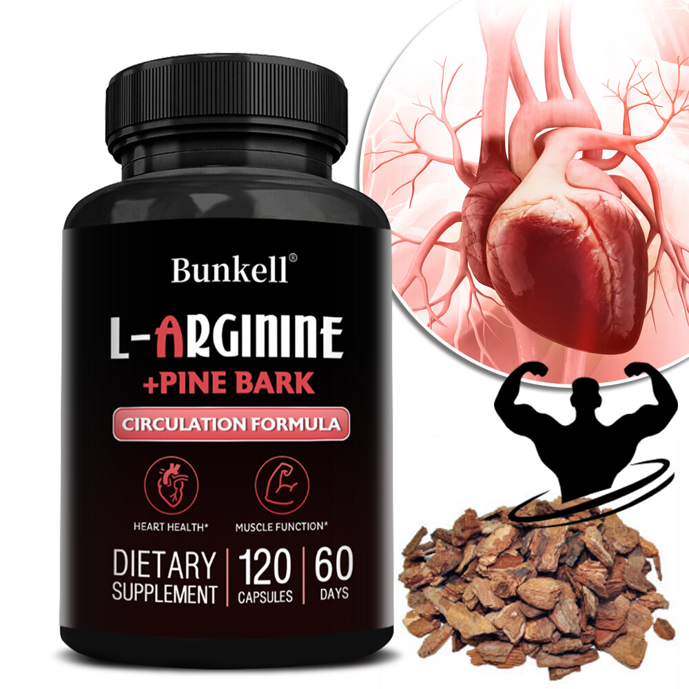 L-Arginine 1800mg Nitric Oxide, French Pine Bark, Supports Muscle Heart Health