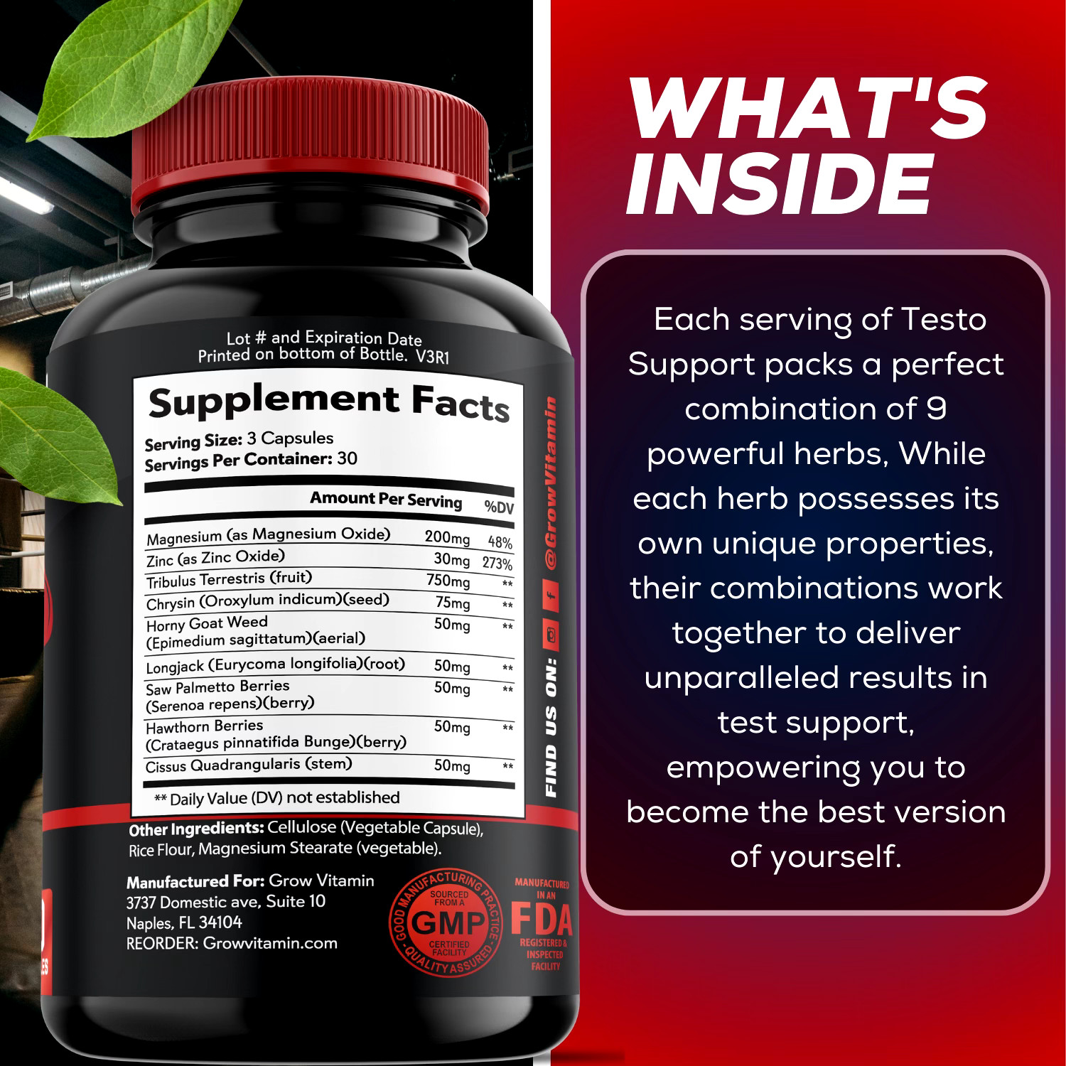 Grow Vitamin Testosterone Booster, Stamina-Energy-Strength