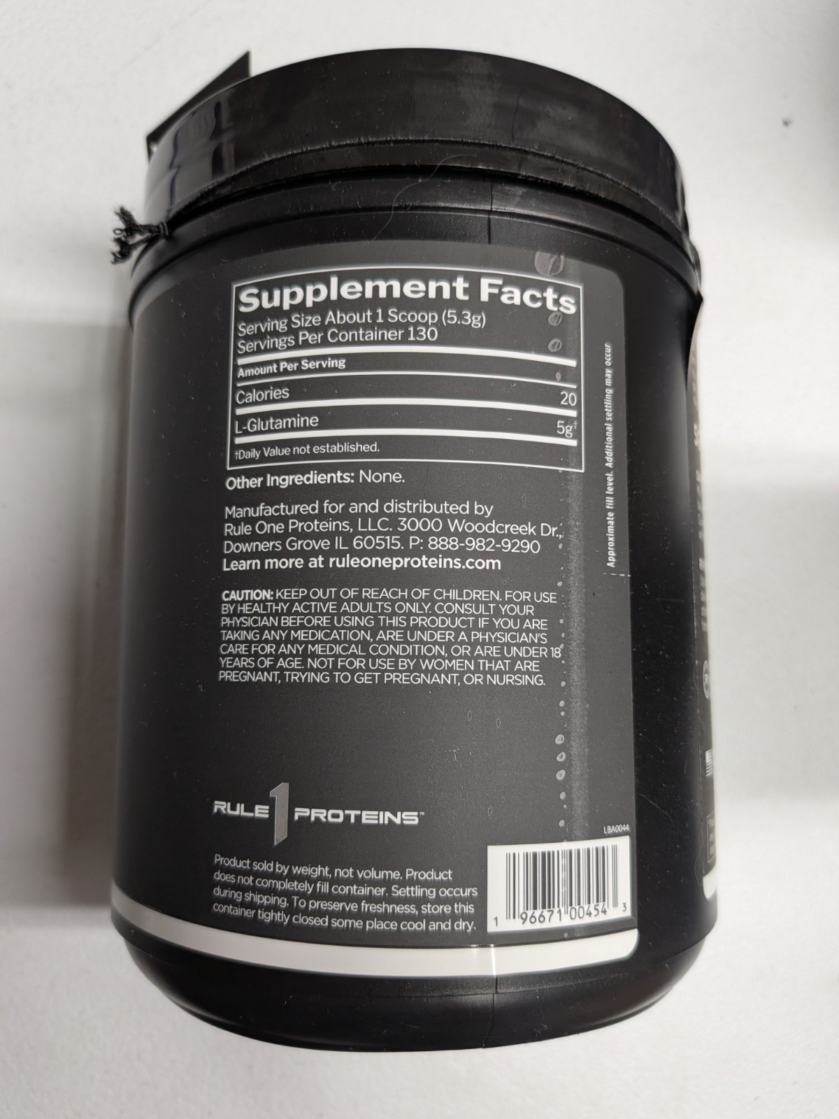 Rule 1 Glutamine Unflavored 130 Servings 5g L-Glutamine Recovery Support 05/2026