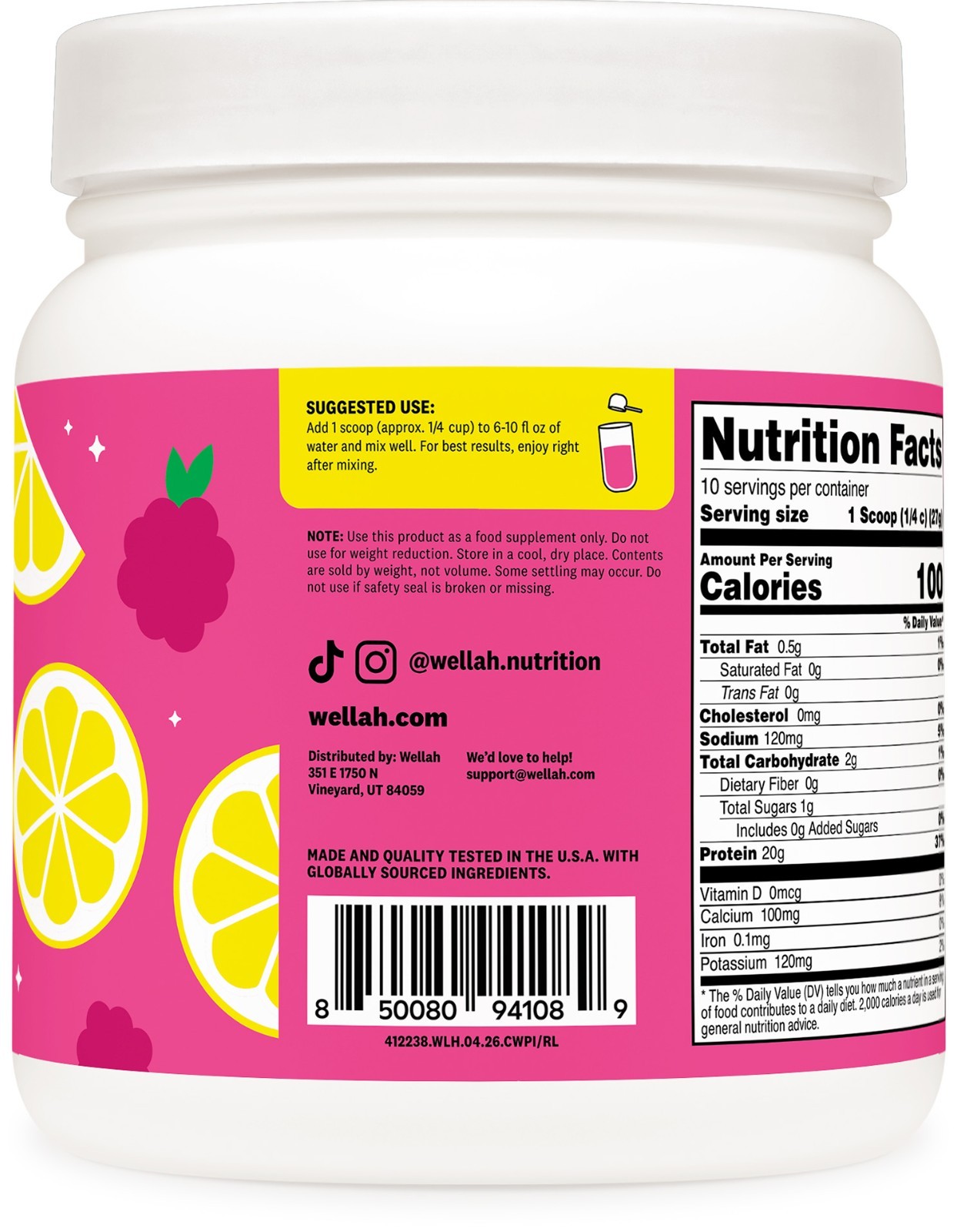 Wellah Clear Whey Protein Isolate Powder (Raspberry Lemonade) 10 Servings