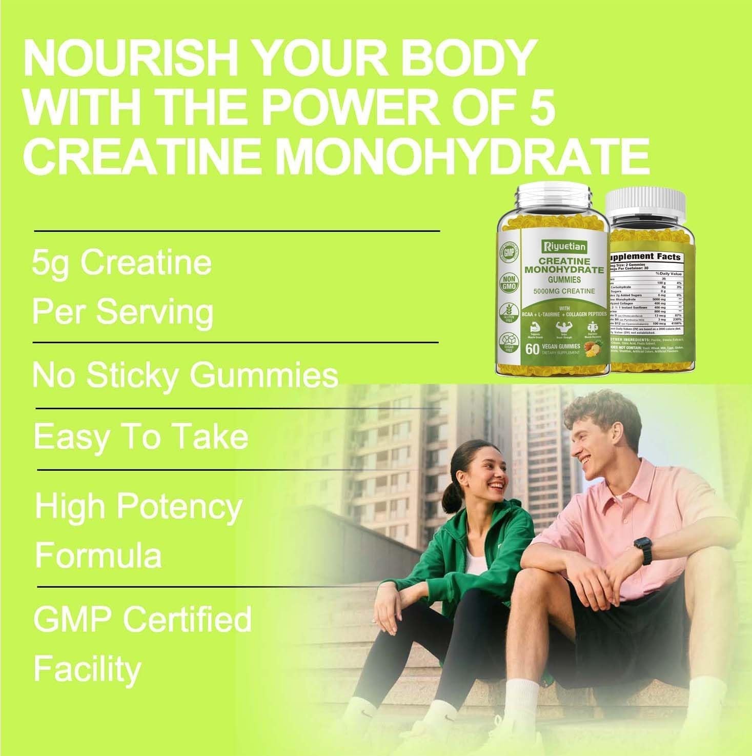 Natural Creatine Gummies – Focus & Endurance Boost, Sugar-Free & Gluten-Free,…