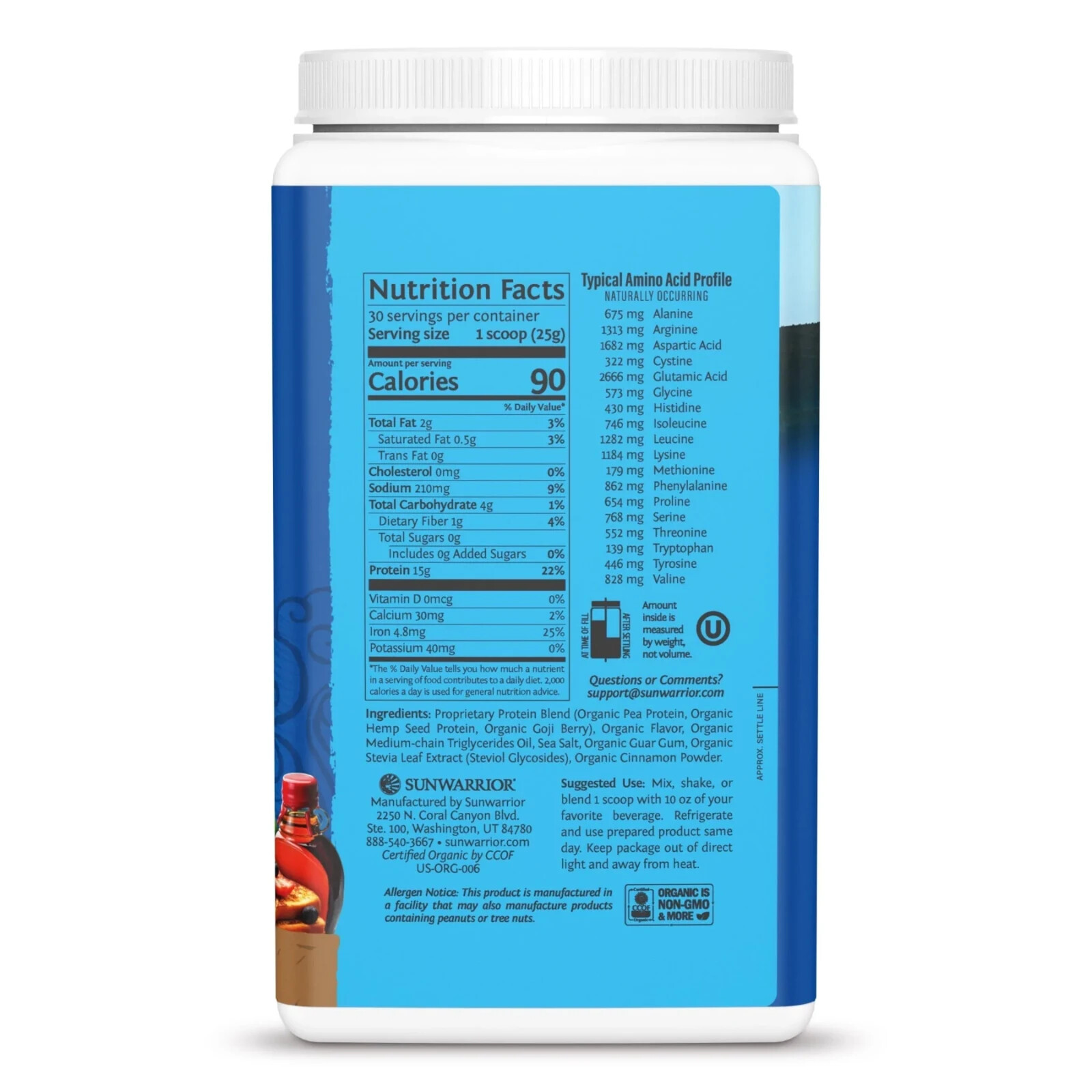 Sunwarrior Protein Warrior Blend – Maple French Toast Peak Performance, 1.65 lbs