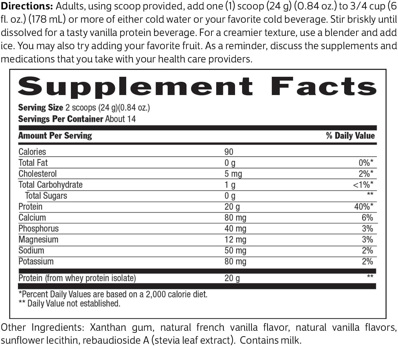 20g Sugar-Free Vanilla Whey Protein – Gluten Free, Vegetarian 11.8oz