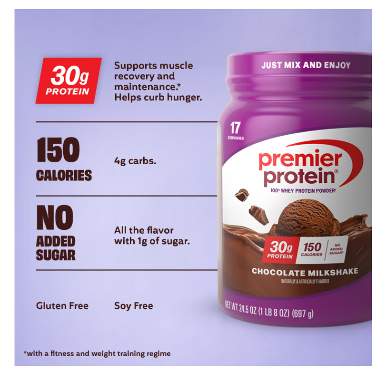 Premier Protein 100% Whey Protein Powder, Chocolate Milkshake, 30g Protein, 24.5