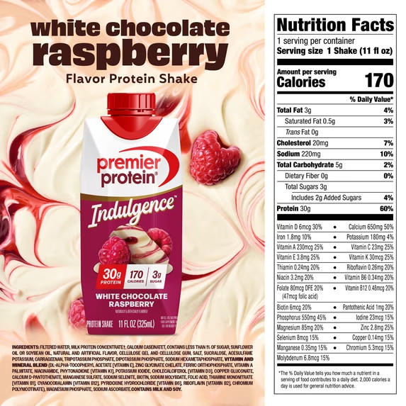 Premier Protein Indulgence Protein Shake, White Chocolate Raspberry, 12 Ct