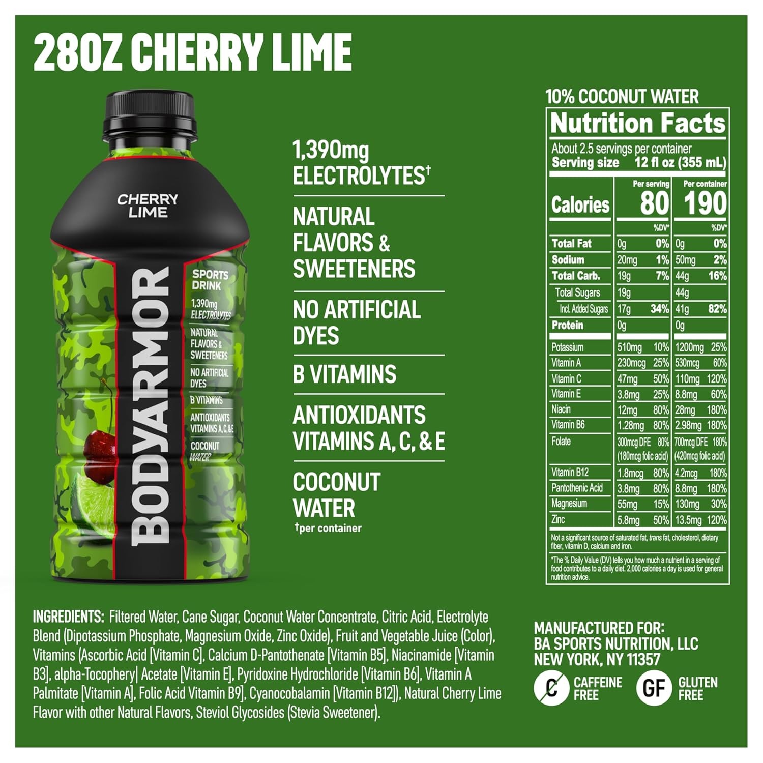 Cherry Lime Electrolyte Sports Drink 28oz Bottles