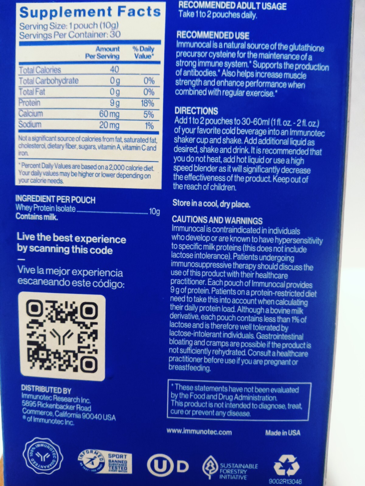 Immunocal Classic Blue Regular Glutathione Precursor * 30 Pouches by Immunotec