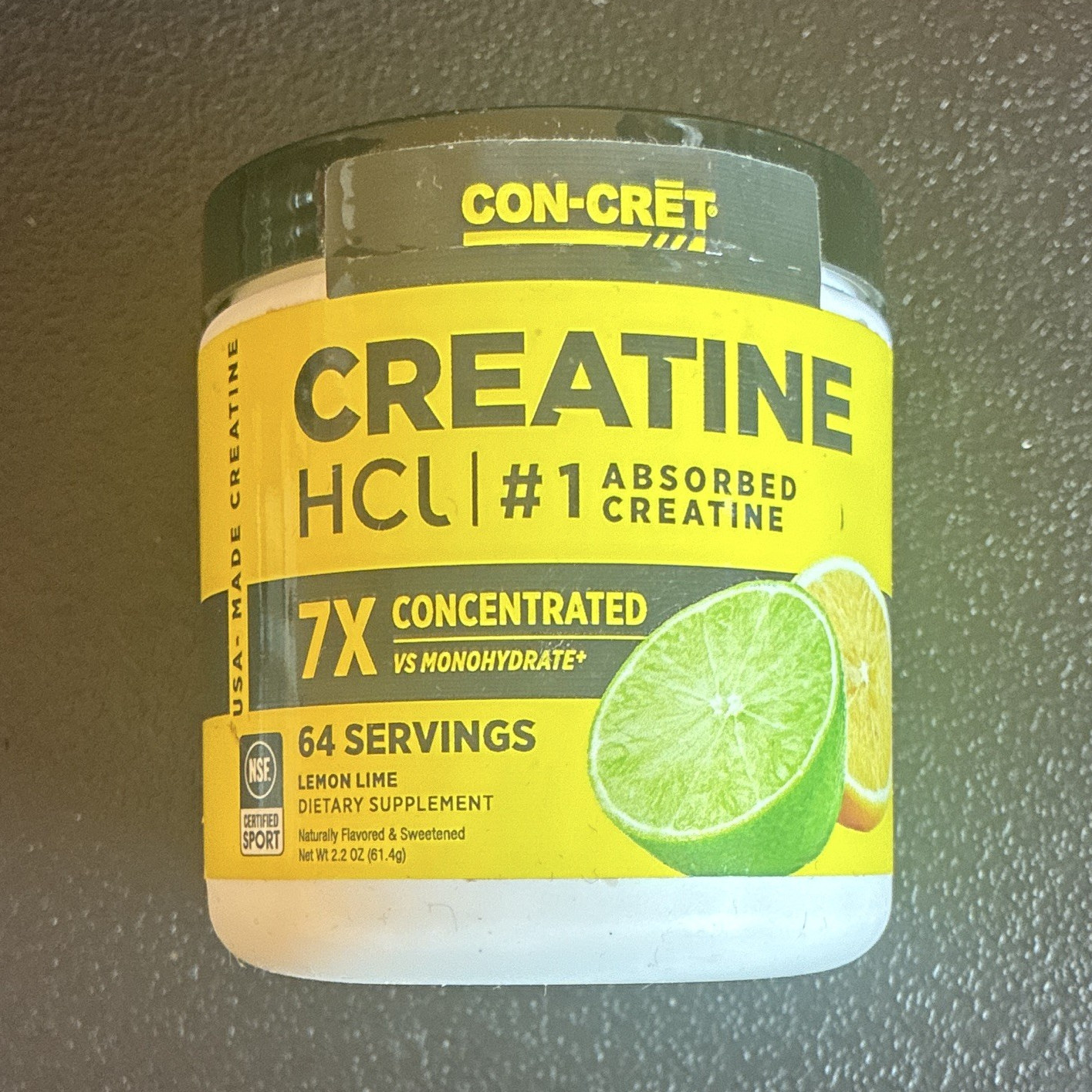 CON-CRET Creatine HCl Powder Lemon Lime Gluten-Free Sugar-Free 2.2 oz ex 04/28