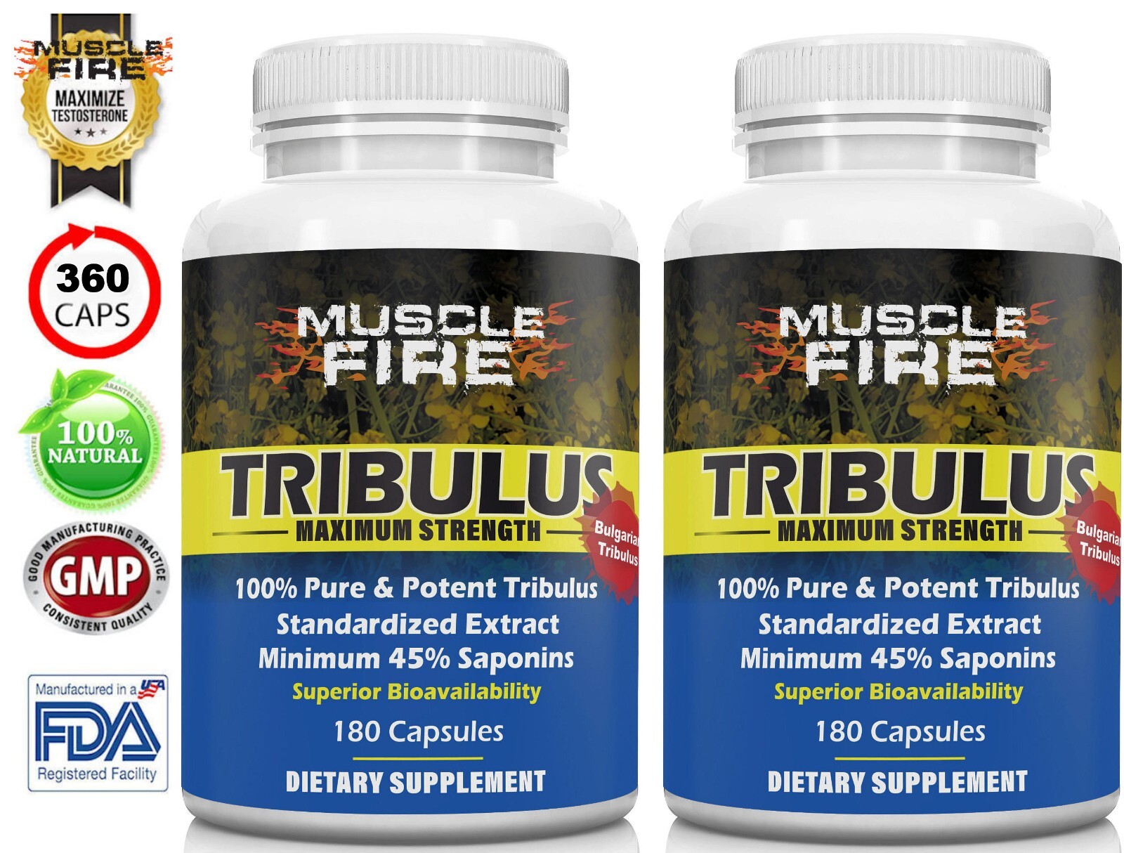 Tribulus Terrestris for Men 1500mg 45% Saponins 180 Powder Capsules