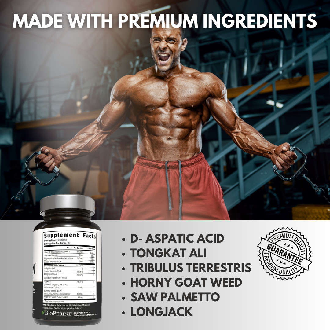 Testosterone Booster for Men, Male Enhancement Pills, Energy, Libido 90 Capsules