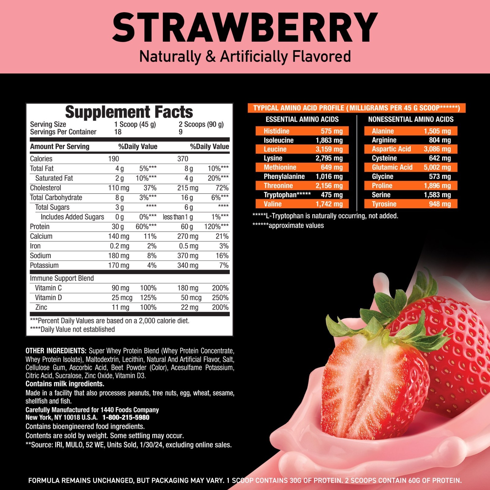 Body Fortress Super Advanced 100% Premium Whey Protein Powder Strawberry 1.78lbs
